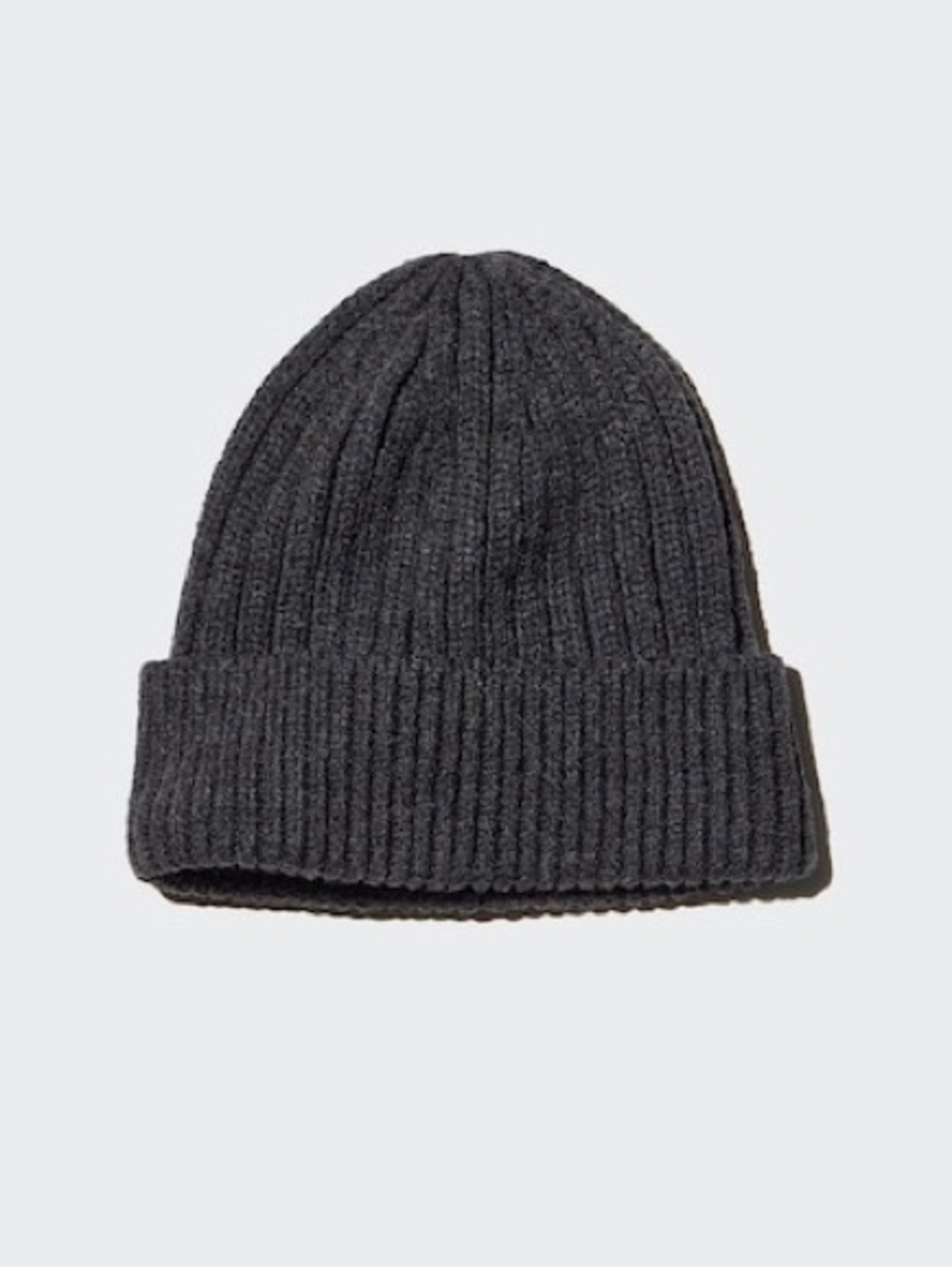 Uniqlo Heat Tech Ribbed Knit Beanie Towie Hat in Dark Charcoal Grey